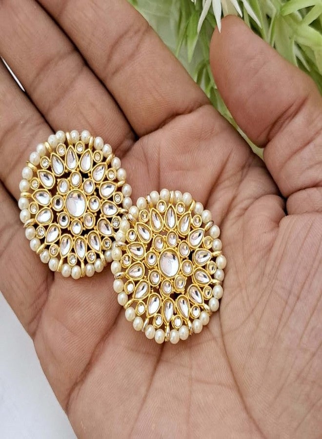 meryCraft Kundan Stone Components,Connector, Charms for Jewellery, Bracelet and Rakhi Making, Embroidery and DIY, Craft Work-(Size : 35MM, Pack of 2 Pieces) - Image 4